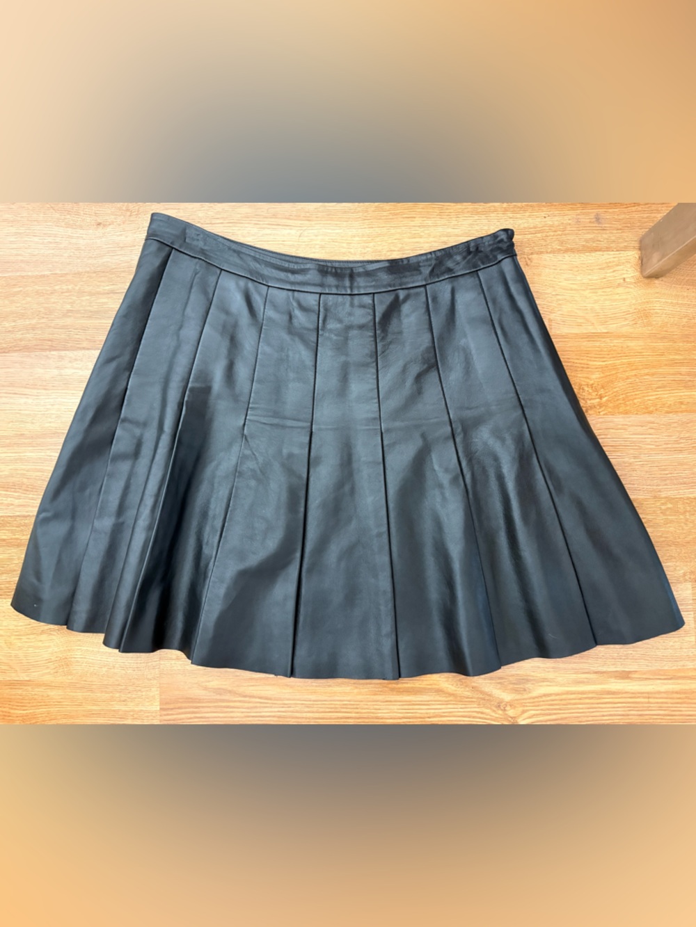 Nordstroms Halogen Black Genuine-Leather Pleated Skirt size 12